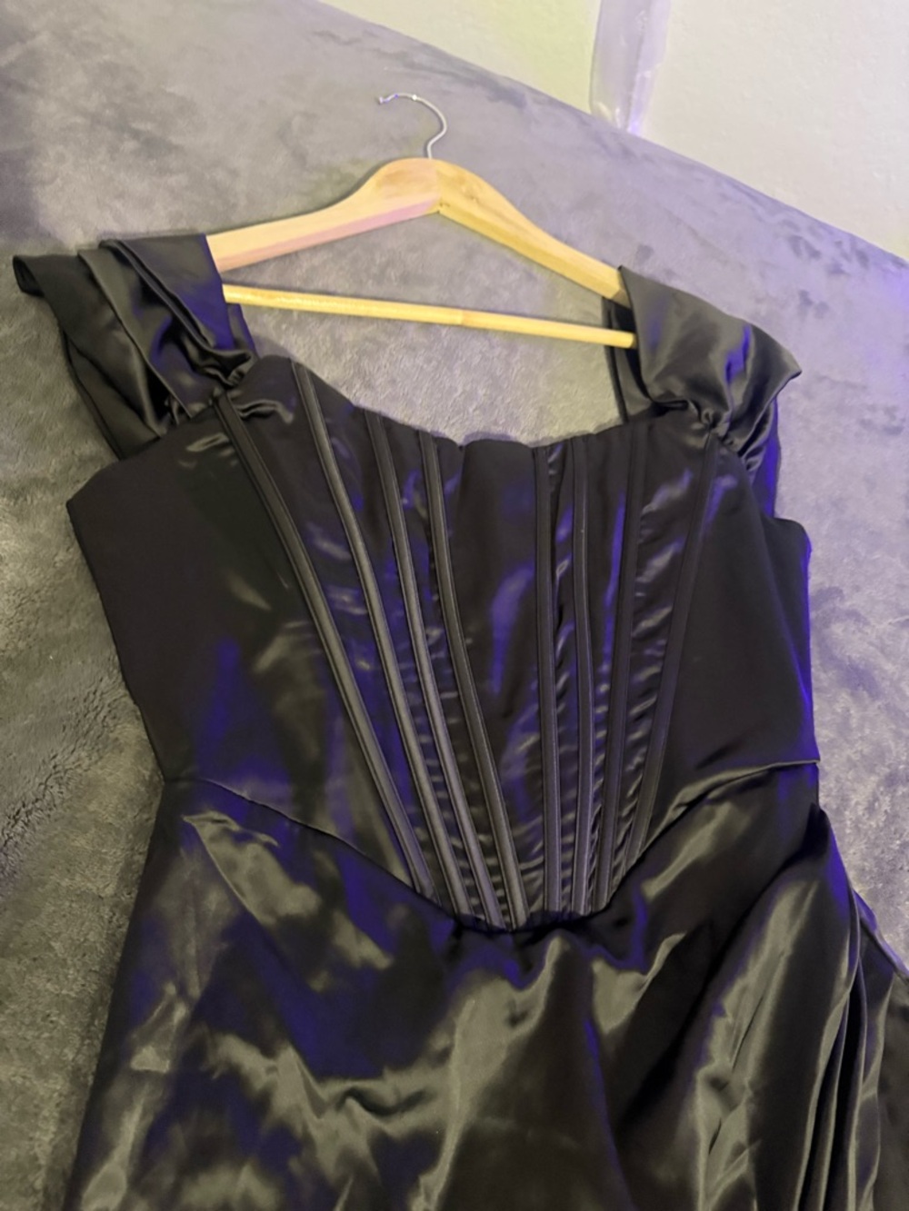 Black Satin Corset-Style Evening Dress